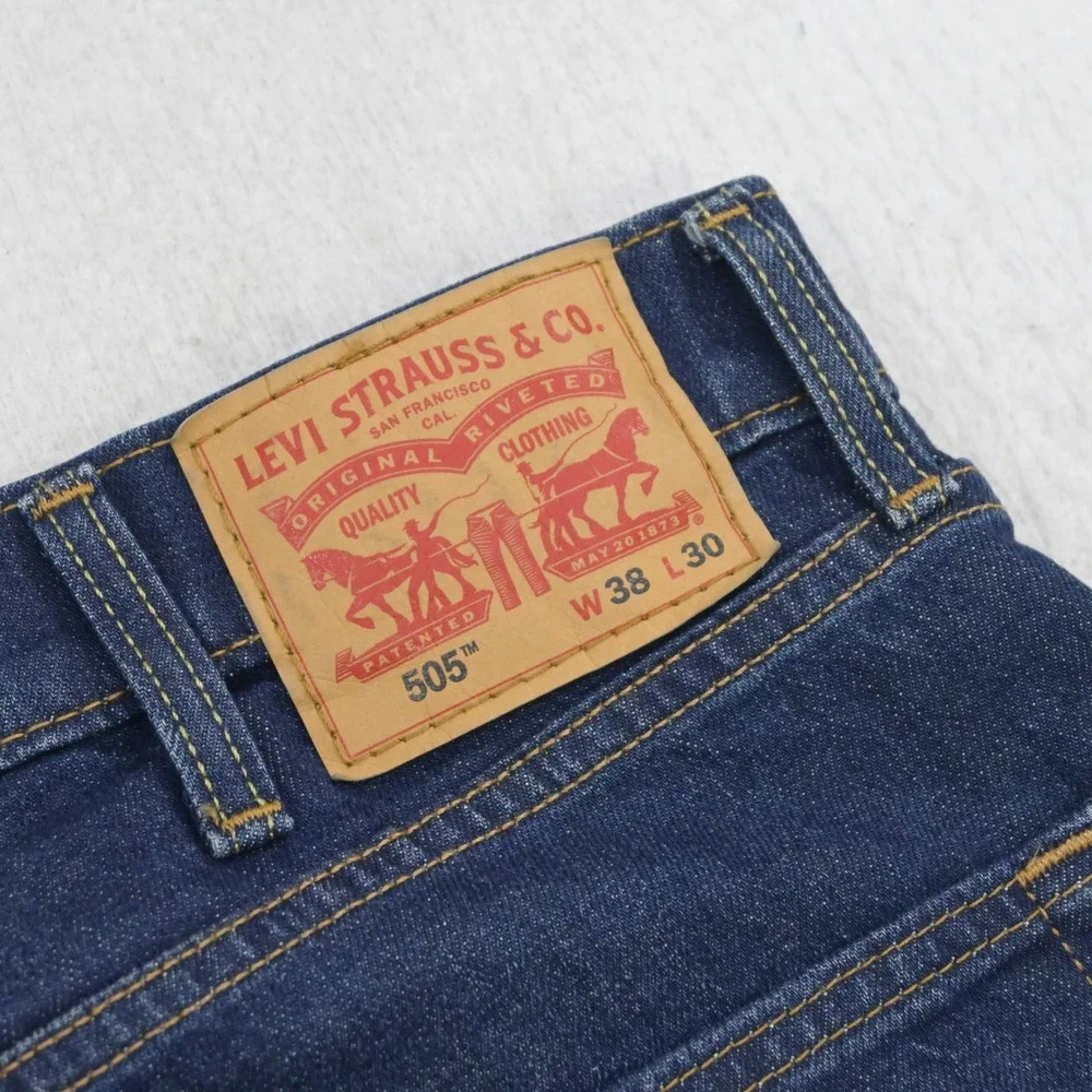 Levi's 505 Regular Fit Straight Leg Stretch Denim Blue Jeans Mens Size 38 x 30